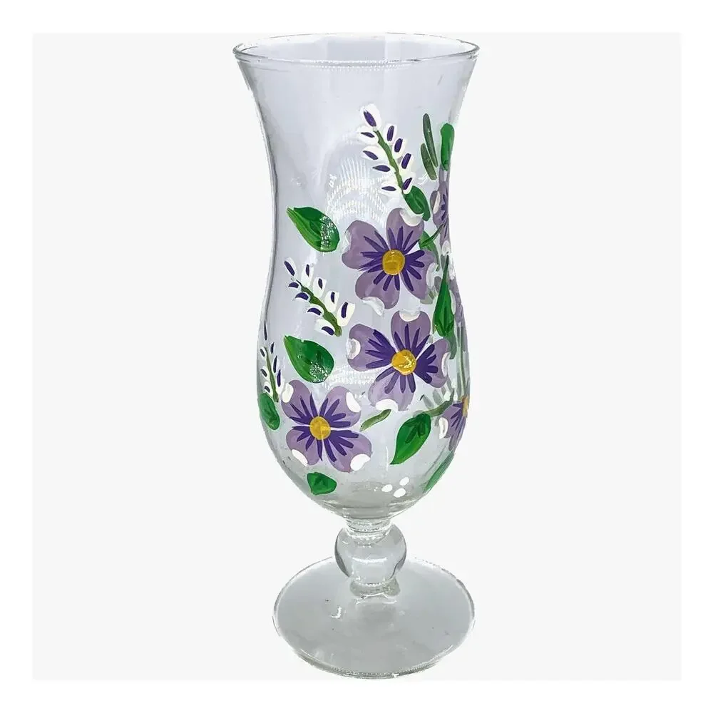 Hand Painted Flower Vase Clear Glass Bud Purple  8